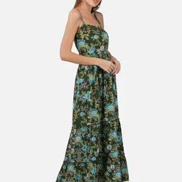 Porsorte Floral Printed Shoulder Straps Tiered Fit & Flare Maxi Dress image 2