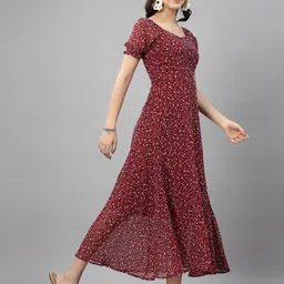 aayu Floral Printed Puff Sleeve Georgette A-Line Midi Dress image 3