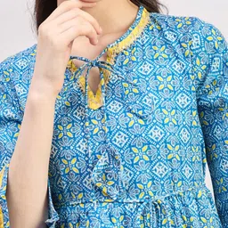 Stylo Bug Floral Print Three-Quarter Sleeves Tie-Up Neck Maxi Dress image 4