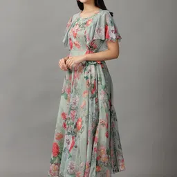 BAESD Floral Print Georgette Flared Sleeves Maxi Dress image 3