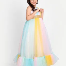 TILISM Girls Colourblocked Sleeveless Net Maxi Dress image 5