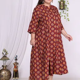 KALINI Plus Size Ethnic Motifs Printed Mandarin Collar A-Line Dress image 3