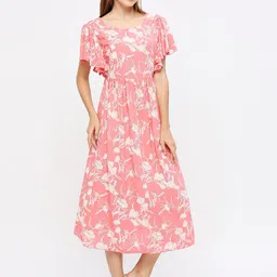 MeeMee Floral Print Flared Sleeves Maternity Fit & Flare Midi Dress image 3