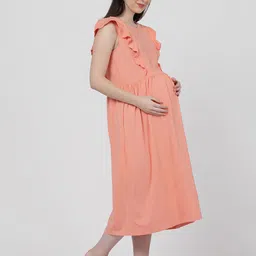 mackly Flutter Sleeve Pure Cotton Maternity Fit & Flare Midi Dress image 5