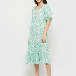 max Girl Green Floral A-Line Midi Dress image 2