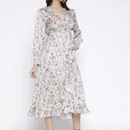 La Intimo Floral Print Puff Sleeve Satin Midi Dress image 3