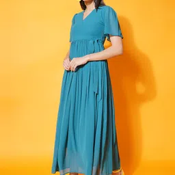 BAESD V-Neck Short Sleeves Flared Georgette Empire Midi Dress image 4