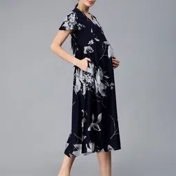 NIGHTSPREE Floral Printed Maternity Fit & Flare Midi Dress image 5