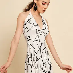 BAESD Abstract Printed Tie-up Neck Fit & Flare Mini Dress image 3