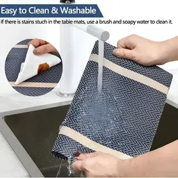 Wosta Blue 8 Pieces Waterproof Anti Slip Rectangle Table Placemats image 4
