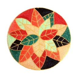 YWULY Peach & Red Embellished Glass-Beaded Round Dining Table Placemat image 3