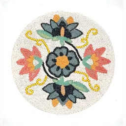 YWULY White & Pink Embellished Glass-Beaded Round Dining Table Placemat image 2