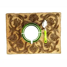 YWULY Beige Embellished Glass-Beaded Dining Table Placemat image 2