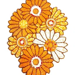 YWULY Yellow & White Floral Embellished Round Beaded Dining Table Placemat image 2