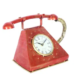 Aapno Rajasthan Rust & Gold-Toned Telephone Shaped 19 CM Traditional Analogue Table Clock image 5