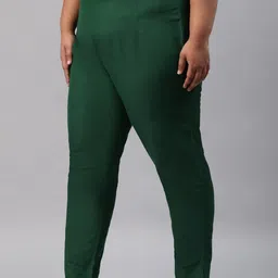 W Women Green Slim Fit Pleated Trousers image 2