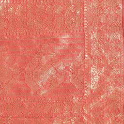 Mitera Peach-Coloured & Gold-Toned Ethnic Motifs Zari Silk Blend Banarasi Saree image 3
