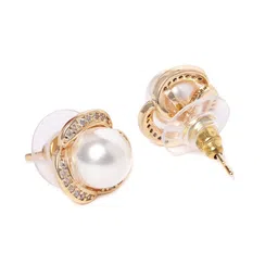 Zaveri Pearls White Gold-Plated Beaded Spherical CZ Studs image 3