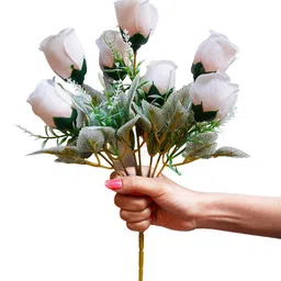 Art Street Pink & Green 7 Pieces Artificial Rose Small Bud Silk Flowers Bouquet image 3