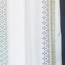 URBAN SPACE Cream-Coloured & Green 2 Pieces Geometric Cotton Long Door Curtain image 2