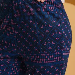 Vishudh Navy  Ethnic Motifs Printed Shirt Collar Shirt With Elasticated Trousers image 4