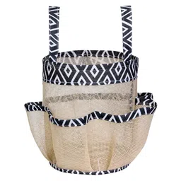 prettykrafts Beige & Black Textured Mesh Shower Caddy Tote Bag image 3