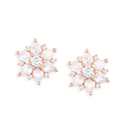 AMI Women Rose Gold Plated Cubic Zirconia Contemporary Stud Earrings image 3
