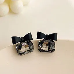 Yellow Chimes  Black Bow Design Stud Earrings image 2