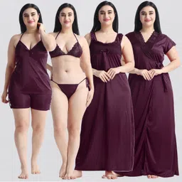 night keys Pack of 5 Women Nighty with Robe-picture-21