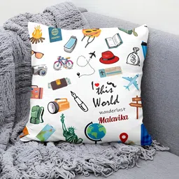 ARTBUG White &  Red 3 Pcs Malavika Name Printed Mug, Sipper Bottle & Cushion Gift Sets image 4