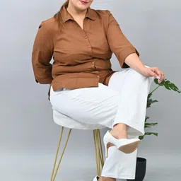 Mlada Women Plus Size Original Straight Fit Low-Rise Lint Free Cigarette Trousers image 4