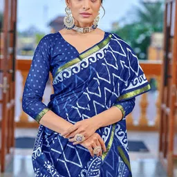 HERE&NOW Ajrak Block Zari Pure Cotton Bagru Saree image 3