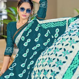 HERE&NOW Floral Zari Pure Cotton Bagru Saree image 2