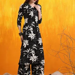KALINI Floral Printed Straight Kurta with Palazzos image 2