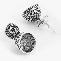 Yellow Chimes Set Of 4 Silver-Plated Oxidised Jhumkas Earring image 3