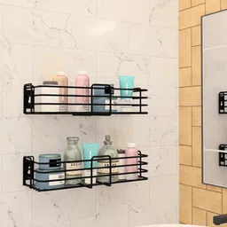 motiqo Multi-use Rack, Bathroom Shelf, Kitchen Shelf,Shelves Black (15X5 Inch,Pack-2) Stainless Steel Wall Shelf-picture-22