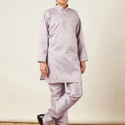 Aj DEZInES Boys Embroidered Sequinned Mandarin Collar Kurta with Pyjamas image 4