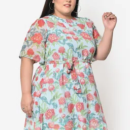 wild U Plus Size Blue Floral Georgette Dress image 3