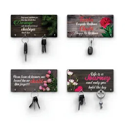 RANDOM Brown & Green 4 Pieces Typographic Printed Wooden Key Holders image 3