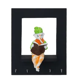 eCraftIndia Black Lord Ganesha Idol Reading Book 5 Hooks Wooden Key Holder image 3