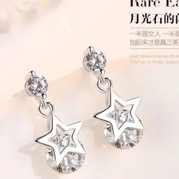 MYKI Silver-Toned Star Shaped Drop Earrings image 3