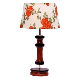 Brescia Orange & White Fabric Shade Night Lamp With Wood Base By BrightDaisy image 5