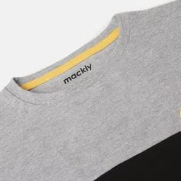 mackly Boys Black & Grey Melange Colourblocked Cotton Lounge T-Shirt image 2