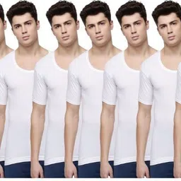 Pack of 12 Dollar Lehar Men Combed Cotton Round Neck With Sleeve Vest -Pack of 12- White Men Vest image 1