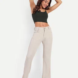 BROADSTAR Women High-Rise Stretchable Flared Bootcut Corduroy Trousers image 3