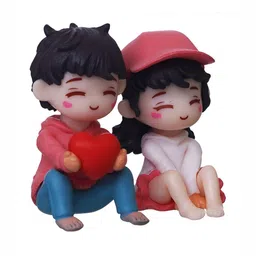 eCraftIndia Red & White 2 Pieces Couple Statue Figurine Showpiece image 3