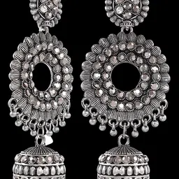 NAKABH Women Silver-Plated Circular Jhumkas Earrings image 3