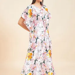 Sweet Dreams White Floral Printed Satin Kaftan Nightdress image 5