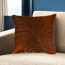 YWULY Brown Floral Embellished Square Cushion Cover image 3