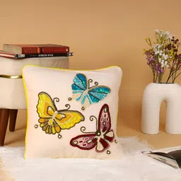 YWULY White & Yellow Embellished Square Cushion Cover image 3